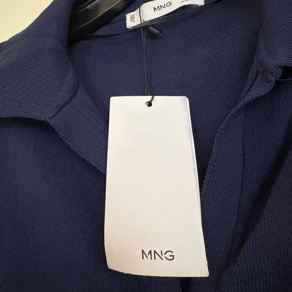 Mango Navy Ruched Button-Down Shirt - Picture 3 of 4